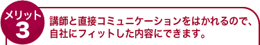 講師と直接コミュニケーションをはかれるので、自社にフィットした内容にできます。
