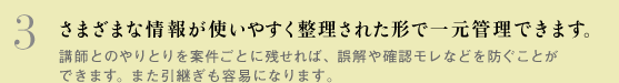 さまざまな情報が使いやすく整理された形で一元管理できます。